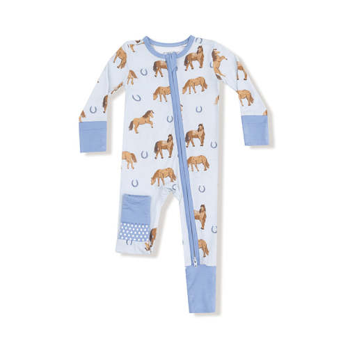 2 Way Zipper Romper - Horses Blue – Bumps N Bundles