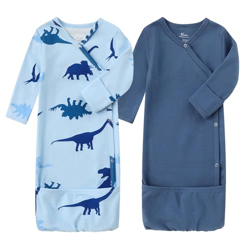 O2 BABY 100% Organic Cotton Kimono Gown with Mittens & Fold-Over Pouch 3-6M