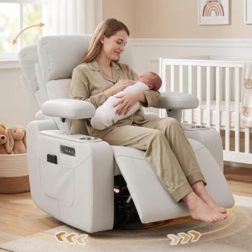 Power Nursery Recliner, Rocking Chair w/Adjustable Armrests&Headrest
