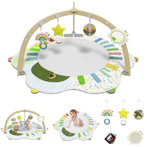 Baby Play Gym Activity Mat: with 5 Developmental Zones Tummy Time Mat with 5 Sensory Toys for Rolling Playing Siting Grabing Stimulating Sensory Development