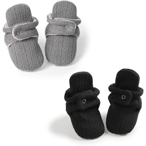 Babelvit Newborn Baby Boy Girl Soft Fleece Booties Stay On Infant Slippers Socks Shoe Non Skid Gripper Toddler First Walkers Winter Ankle Crib Shoes