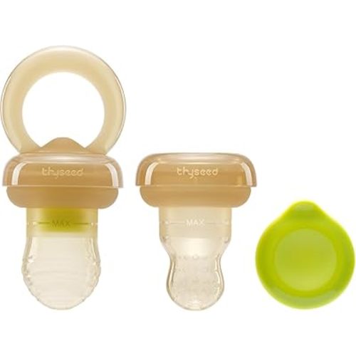 Baby Breastmilk Freezer Tray Breast Milk Popsicle Molds Cooling Fruit Feeder with Pouch Silicone Infant Solid Food Vegetable Purees Feeding Feeders for Babies Boy Girl Brown 4-36 Months 1 Set