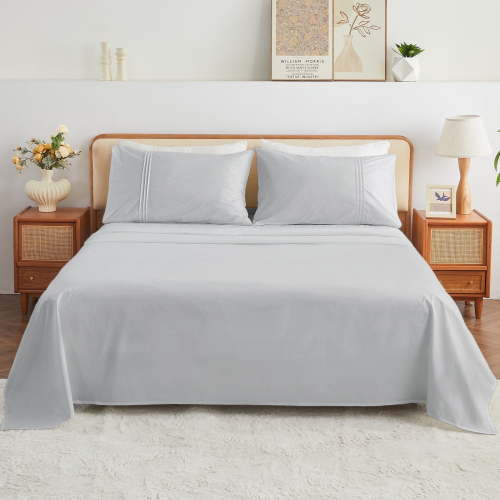 Kingrest 4PC Luxury Deep Pocket Queen Sheet Set Fit 16", 100% Organic Cotton Breathable Super Soft Queen Size Sheet Set, Luxury Hotel Style Home Decor Queen Bed Sheet Set, Gift for Women, Men