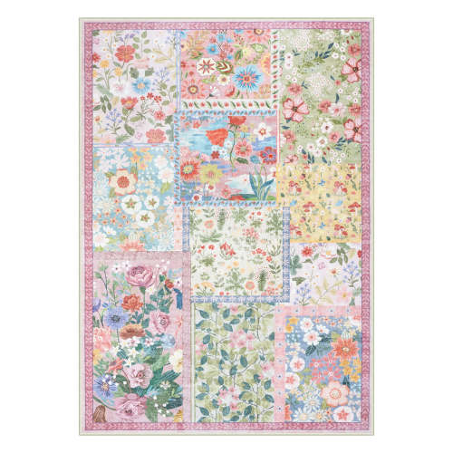 Amour Washable Patchwork Cottagecore Floral Pink Rug