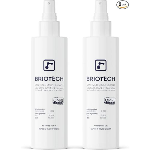 BRIOTECH Sanitizer Disinfectant Hypochlorous Spray, Kill 99.99% of Viruses & Bacteria, Control Mold, Eliminate Odor, Gentle for Nursery & Play Rooms, Food Contact Surface Sanitizer, 8.5 fl oz (2 Pack)