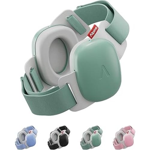 Alpine Muffy Baby Comfort - Protects Hearing for Babies and Toddlers - CE & ANSI Certified - Unique Headband for Safe fit & Comfort - Multi-adjustable for Ages 3-48 Months, 24dB Sound Reduction, Green