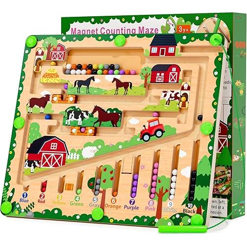 Magnetic Color and Number Maze, Montessori Wooden Toys for Ages 2-4,Sensory Toys,Fine Motor Skills Toys for Boys Girls 3-5 Years Old