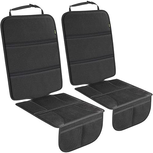 PIDO Car Seat Protector, 2 Pack Seat Protector Under Baby Carseat with Thick Padding and Non-Slip Back, Waterproof Carseat Protection Cover Pad for Vehicle Leather Upholstery, Black