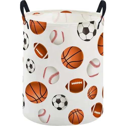 ESSME Kids Laundry Basket,Boys Hamper Collapsible Canvas Waterproof Storage Bin for Boys, Ball Hamper,Gift Baskets(Ball)