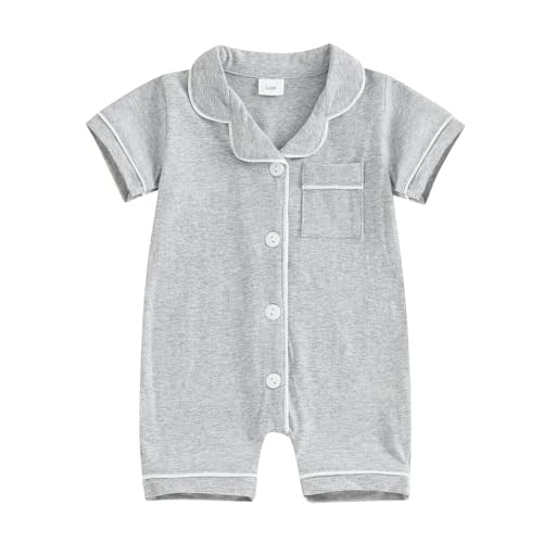 FULA-bao Newborn Baby Boy Girl Cotton Pajamas Romper Button Down One Piece Pjs Jumpsuit Solid Color Infant Baby Sleepwears