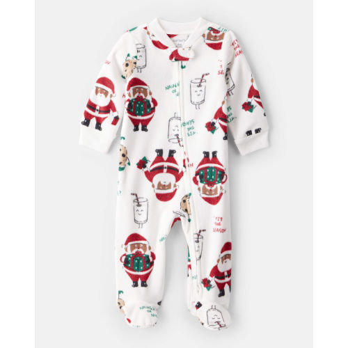 Baby Brown Santa Milk & Cookies Loose Fit Fleece Long-Sleeve Sleep & Play Pajamas - White - Carter's | Carter's