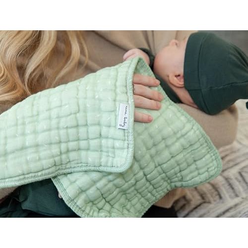 Nana Baby Burp Cloths – 100% Organic Cotton, Oversized & Hypoallergenic, 8-Layer Muslin, Machine Washable, Neutral Unisex Colors, Gentle on Sensitive Skin, Set of 3 (Green)