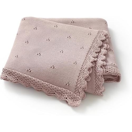 LAWKUL Organic Cotton Baby Blanket for Boys Girls, 30x40 Inch (Pink)