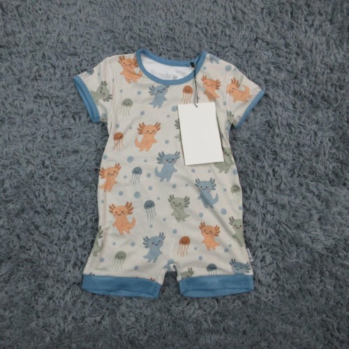The Simple Seed Romper Baby 6-12M White Axolotl Jellyfish Bamboo Shortall NWT
