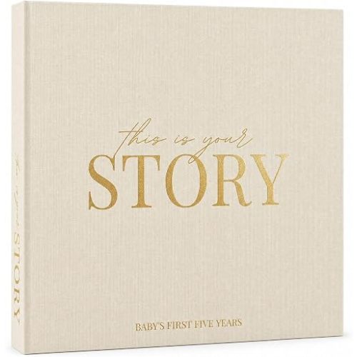 Baby Memory Book from Pregnancy to Age 5, Baby Book Keepsake & Milestone Journal for Boy or Girl, Gender Neutral Scrapbook Album with Stickers & Keepsake Box Natural