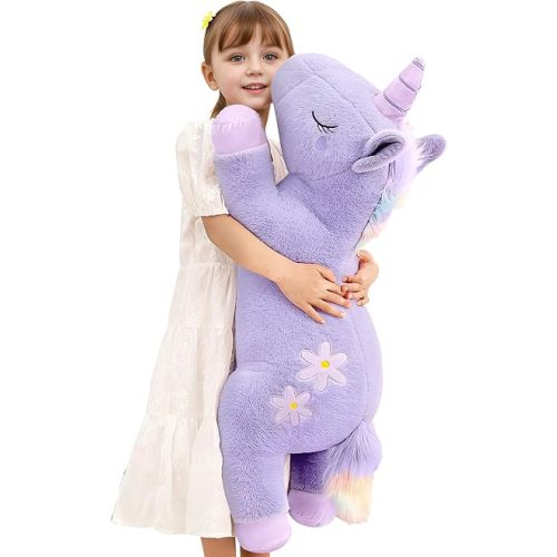 32inch Cute Giant Purple Unicorn Plush, Jumbo Soft Body Pillow Pet, Large Unicorn Stuffed Animals Toy, Big Doll for Kids Girls and Boys, Birthday
