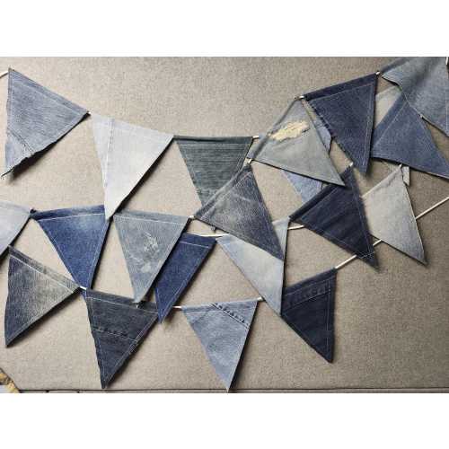 Bunting Flags 9 Flags- 6' Blue Jean Denim Wedding Bridal Decor Birthday Event Baby Shower Fathers Day Anniversary Denim Decor