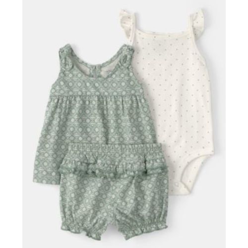 Baby Girls' Printed Tank, Bodysuit and Shorts, 3-Piece Set