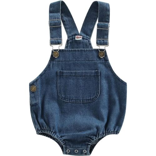 BULINGNA Infant Baby Boy Girl Denim Romper Sleeveless Straps Button Jeans Jumpsuit Unisex Baby Jeans Overalls Summer Clothes