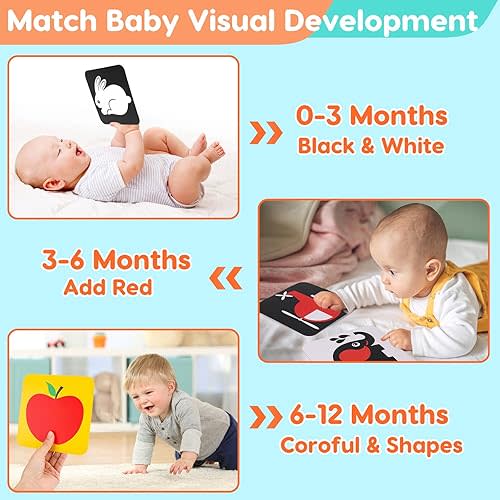 Black and White High Contrast Baby Books Flash Cards Tummy Time Mirror Toys Newborn Toys 0 6 Months Brain Development Infant Stimulating Sensory Toy 0-3 3-6 2 4 5 Month Old Essential