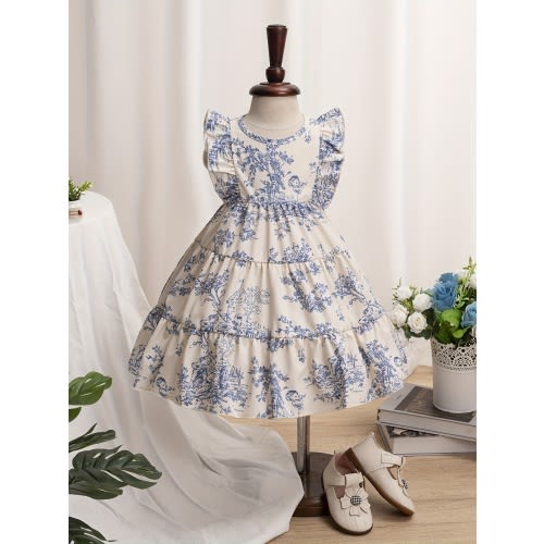 9-12 Spring and summer new baby girl pattern print flying sleeve dress girl casual cute skirt