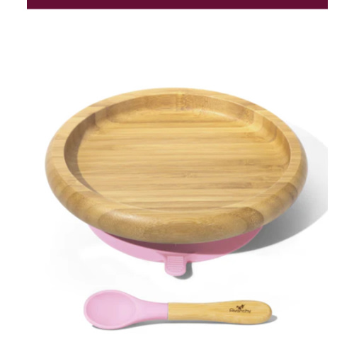 Avanchy | Bamboo Classic Plates, Silicone Suction Open Plate + Spoon