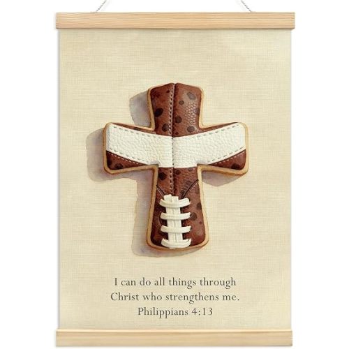 KDHTY Christian Football Bedroom Decor for Boys Room Decor, Christian Gifts for Men,Scripture Sports Wall Decor Baseball Kids Wall Art Poster for Nursery Playroom Artwork Home Decorations Kids Bible Gifts(brown)