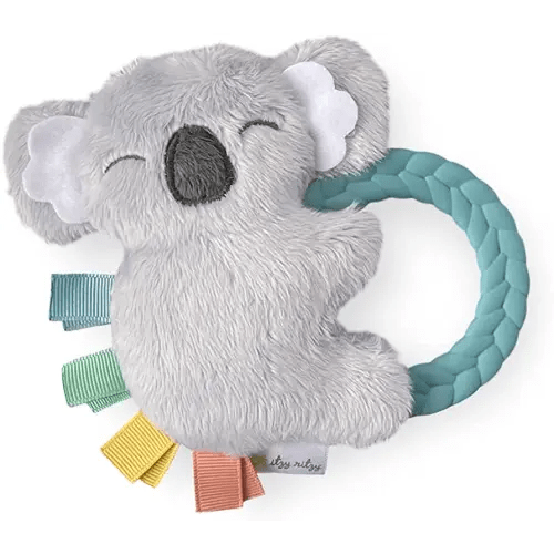 Itzy Ritzy - Ritzy Rattle Pal with Teether - Baby Teething Toy Features A Minky Plush Character, Gentle Rattle Sound & Soft Teether Toy for Newborn (Koala)
