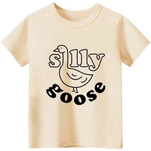 Kids Short Sleeve Tees Toddler Crewneck T-Shirts Boys Girls Dino Raccoon Excavator Silly Goose Flower Girl Tops 2-7 Years