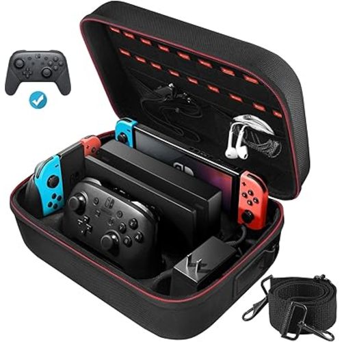 COOWPS Switch Case for Nintendo Switch and Switch OLED Model, Portable Full Protection Carrying Travel Bag with 18 Game Cards Storage for Switch Console Pro Controller Accessories Black