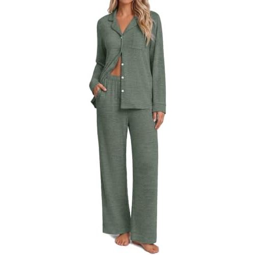 Ekouaer Women's Pajama Sets Button Up Soft Pjs Long Sleeve Lounge Set