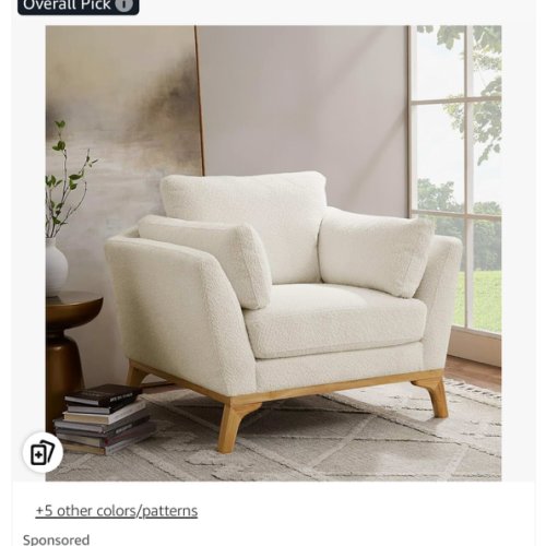Amazon.com : Large-Sized Accent Chair, Thick Cushion Bedroom Reading Chair, Comfortable Living Room Single Sofa, Boucle Milky White