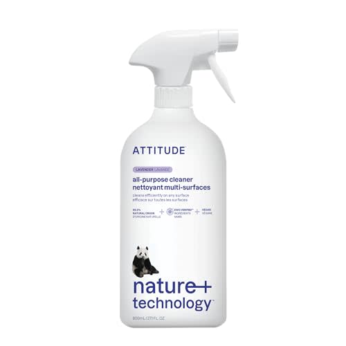 ATTITUDE All Purpose Cleaner Spray, EWG Verified, Vegan, Made with 94% Plant-Based Ingredients, Streak-Free for Kitchen, Bathroom, Glass & More, Lavender Scent, 27.1 Fl Oz