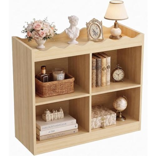 Besiost Scalloped 4 Cube Storage Organizer, 3-Tier Short Cube Bookshelf 32"