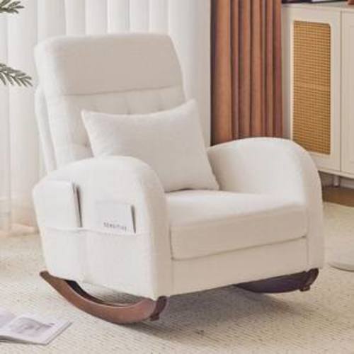 Beige Velvet Rocker Armchair