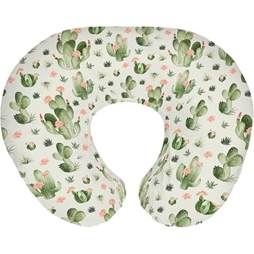 Green Cactus Boho Floral Baby Nursing Pillow Covers for Boy Girl Vintage Cactus Pink Flowers Nursery Pillowcase for Breastfeeding Pillows Wild West Desert Plant Soft Stretchy Slipcovers for Newborn