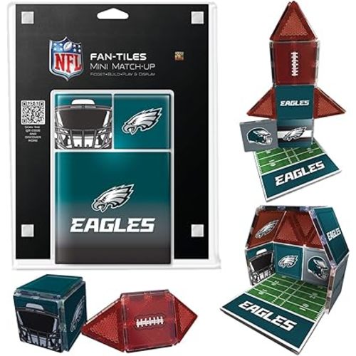 CreateOn Philadelphia Eagles NFL Fan-Tiles Magnetic Match-Up Tiles | 17-Piece Building Set for Kids & Adults | Officially Licensed NFL Team Collectibles | Build, Play & Display (All Teams Available)