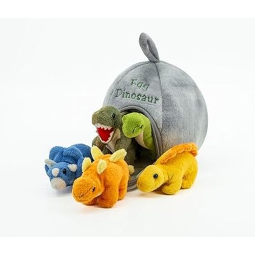 Interactive Sound Grey Egg Dinosaur Plush Toy Set - Includes Five Squeaky Baby Dinosaurs Stuffed Animal (Brown, Orange, Yellow, Green, and Blue) Grey-Egg Dinosaur Plush
