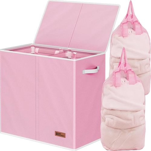 Simple Houseware Double Laundry Hamper with Lid & Removable Bags, Pink
