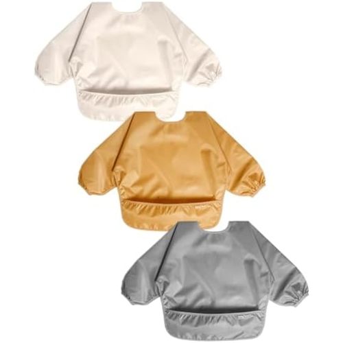 Baby Long Sleeve Waterproof Bibs for Baby Boy Girl,Baby Led Weaning Smock Outfit for Toddler 6 Months-2 Years,3pk
