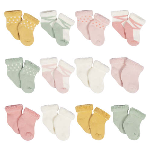 12-Pack Baby Girls Golden Floral Terry Wiggle Proof® Socks – Gerber Childrenswear