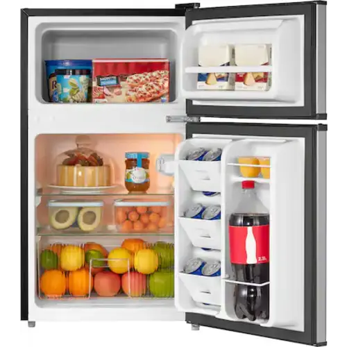 Insignia™ - 3.1 Cu. Ft. Mini Fridge with Top Freezer and ENERGY STAR Certification - Stainless Steel Look