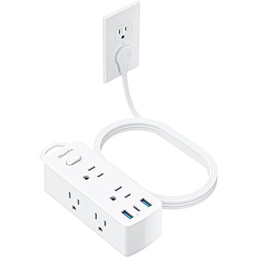 Power Strip Surge Protector, Olcorife Ultra Thin Flat Plug Extension Cord 5ft, 6 Outlets 3 USB Ports(1 USB C), 3 Sided Outlet Extender for Home Office Travel Dorm Room Essentials, White