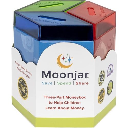 Classic MoonJar Award Winning SAVE SPEND SHARE Educational Tin Toy Bank with Passbook| Moneybox for Children 3+ Years | Teaches Responsible Money Management & Financial Skills