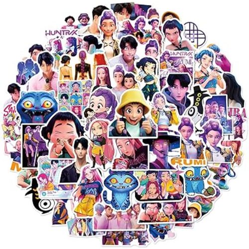 55pcs Cool Kpop Demon Movie Hunters Stickers for Kids Teens Girls Adult, Waterproof Vinyl Movie Decal for Water Bottle Skateboard Guitar Travel Case Bike Laptop,Car Bumper,Luggage,Phone