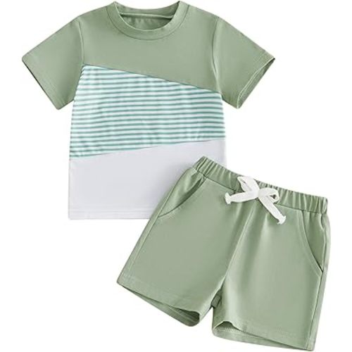 Infant Baby Boy Summer Clothes Outfit Color Block T-shirt Shorts Set Toddler Checkerboard Clothes 6 12 18 24 Months
