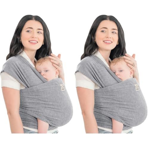 KeaBabies Baby Wrap Carrier - All in 1 Original Baby Carrier Newborn to Toddler Sling, Easy to Wear, Hands Free Bonding, Lightweight, Breathable Infant Wraps (Classic Gray) (Pack of 2)