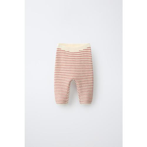 STRIPED KNIT PANTS - Ecru / Red | ZARA United States 0-3