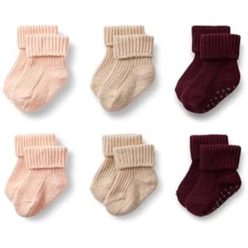 Amazon Essentials x Sofia Grainge Unisex Toddlers and Babies' Knitted Turn Cuff Socks with Non-Slip Grippers, 6 Pairs