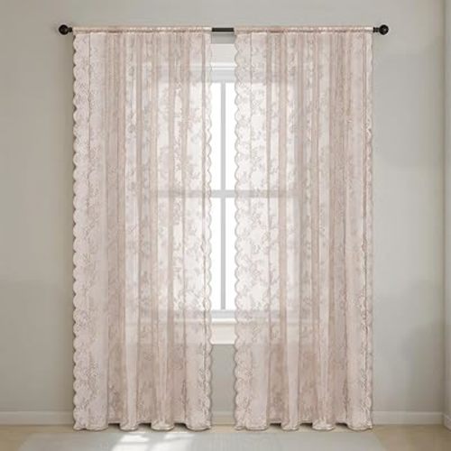 Set of 2 Panels Lace Sheer Curtains for Bedroom Living Room Light Filtering Voile Curtains Window Treatments Pink 39 x 39 Inch